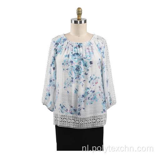 Damesblouse met 3/4 mouwen kanten afwerking